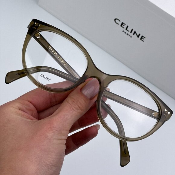 Celine CL50068I 093 CELINE THIN BRAND NEW Eyeglasses Transparent Khaki Women